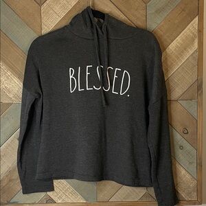 Rae Dunn Charcoal Hoodie with 'Blessed' Print